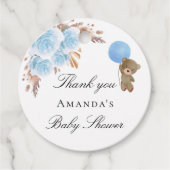 Baby Shower Teddy Pampas Gras blau Danke Geschenkanhänger (Vorderseite)