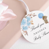 Baby Shower Teddy Pampas Gras blau Danke Geschenkanhänger