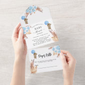 Baby Shower Teddy Pampas Junge Blumenbillard Tombo All In One Einladung (Abreißen)