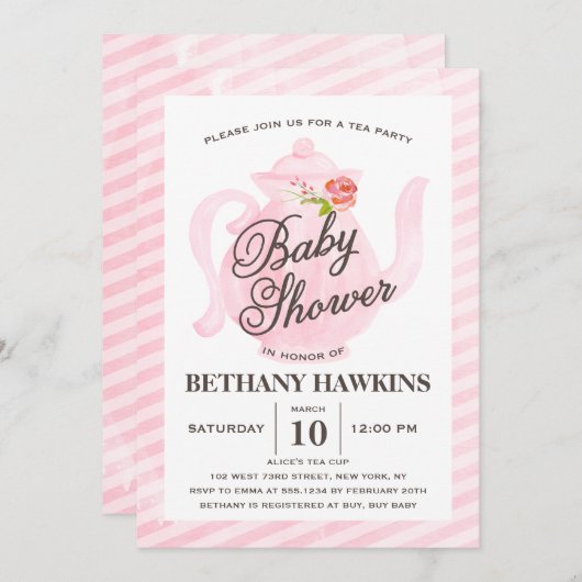 Baby Shower Tee Party | Babyparty Einladung (Vorne/Hinten)