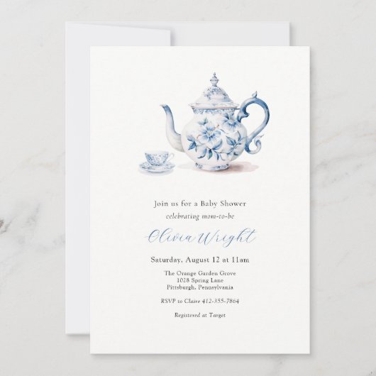 Baby Shower Tee Party Einladung (Vorderseite)