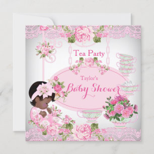 Baby Shower-Teeparty Vintage-Spitze Rosa Floral A Einladung