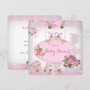 Baby Shower-Teeparty Vintage-Spitze Rosa Floral D Einladung