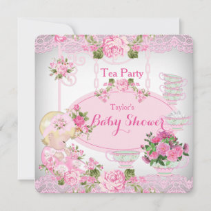 Baby Shower-Teeparty Vintage-Spitze Rosa Florales Einladung