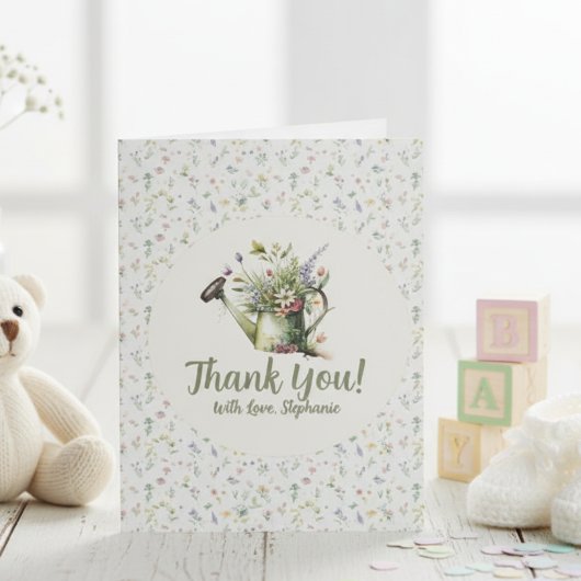 Baby Shower Thank You Card - Floral Watering Can Dankeskarte