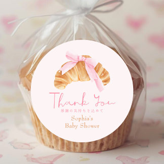 Baby Shower Thank You Coquette Croissant Runder Aufkleber