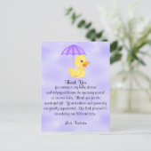 Baby Shower Thank You Rubber Duck Postkarte (Stehend Vorderseite)