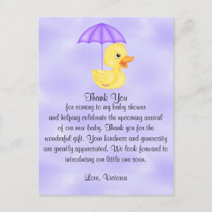 Baby Shower Thank You Rubber Duck Postkarte