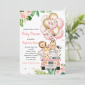 Baby-Shower-Tiere-Ballons Einladung (Stehend Vorderseite)
