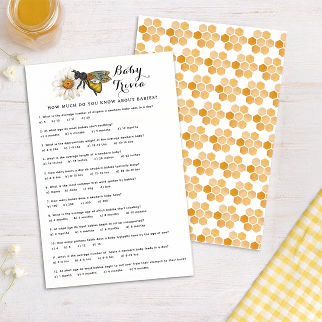 Baby Shower Trivia Game | Honey Bee Themed Baby Sh (Baby Shower Trivia Game)