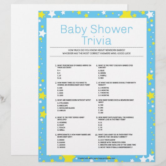 Baby Shower Trivia [Starry Night Blue] Briefbogen (Vorne/Hinten)