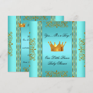 Baby Shower Türkis Gold Junge Prinz Krone Einladung