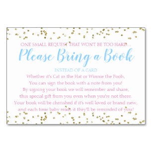 Baby Shower Twin Book Request Gold Confetti Tischnummer