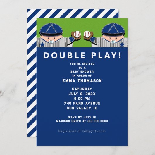 Baby Shower Twin Boys Baseball Einladung (Vorne/Hinten)