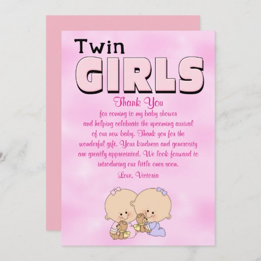 Baby Shower Twin Girls Einladung (Vorne/Hinten)