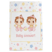 Baby Shower Twin Girls Mittlere Geschenktüte (Rückseite)