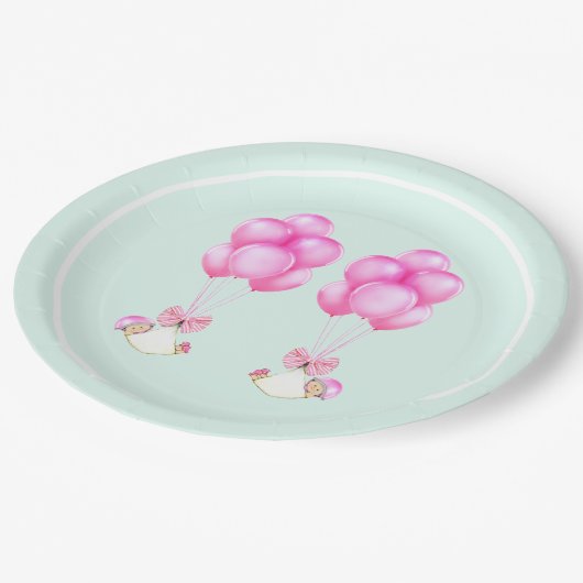 Baby Shower Twin Girls Pappteller (Schrägansicht)