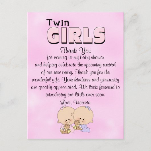 Baby Shower Twin Girls Postkarte (Vorderseite)