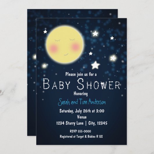 BABY SHOWER Twinkle Little Star Sparkle Einladung (Vorne/Hinten)