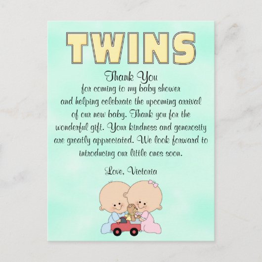 Baby Shower Twins Boy Girl Postkarte (Vorderseite)