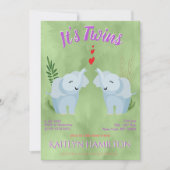 Baby Shower Twins Elephant Einladung (Vorderseite)