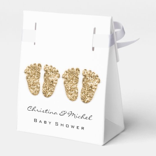 Baby Shower Twins Feet Glitzer Gold White Geschenkschachtel (Rückseite)