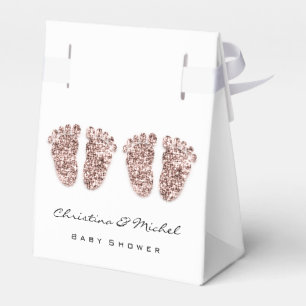 Baby Shower Twins Feet Glitzer Rose White Girl Boy Geschenkschachtel