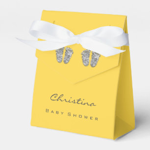 Baby Shower Twins Feet Tropfens GlitterSilver Gelb Geschenkschachtel