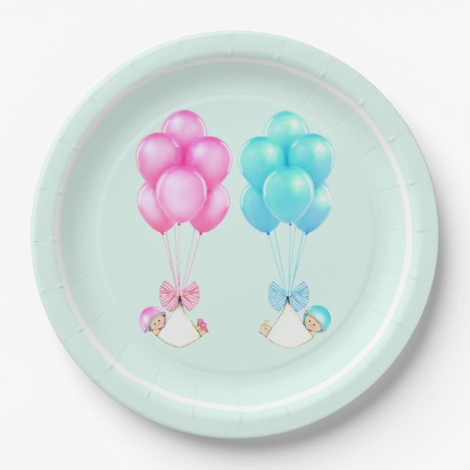 Baby Shower Twins Pappteller (Vorderseite)