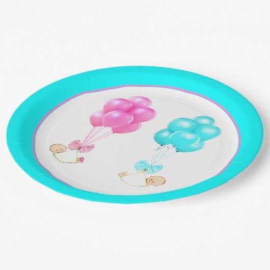 Baby Shower Twins Pappteller (Schrägansicht)