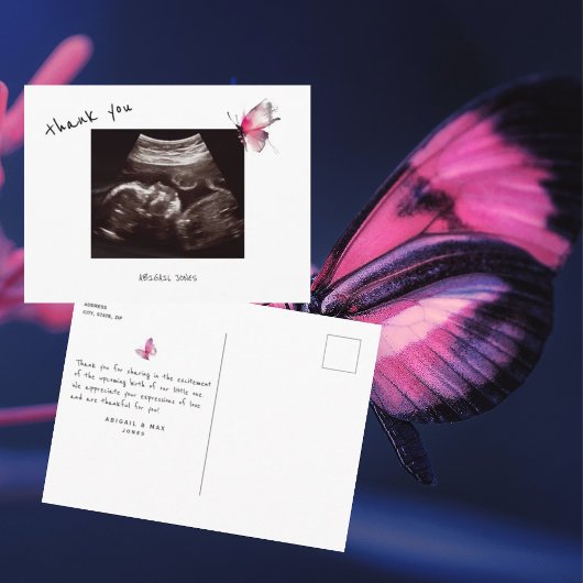  Baby Shower Ultrasound Cute Butterfly Thank You Postkarte