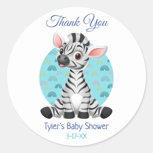 Baby Shower Vielen Dank Niedlich Zebra DIY Name In Runder Aufkleber (Vorderseite)