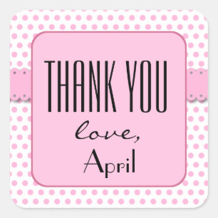 BABY SHOWER Vielen Dank Pink Polka Dots V11A Quadratischer Aufkleber