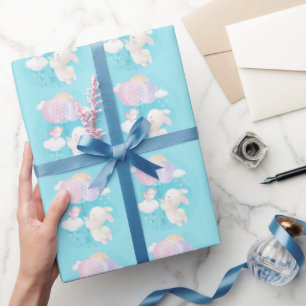 Baby Shower Vintage Rosa Hase, Vogel und Ballons Geschenkpapier
