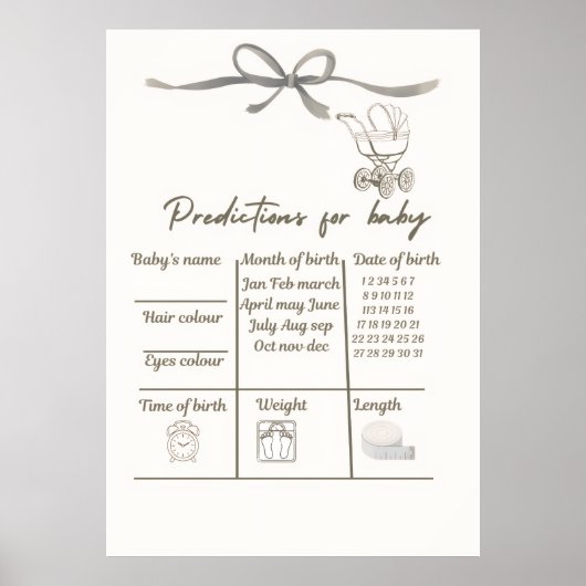 Baby Shower Vorhersage Spiel Poster (Vorne)