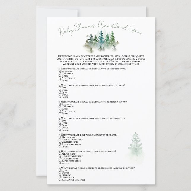 Baby-Shower-Wald-Spiel (Vorderseite)