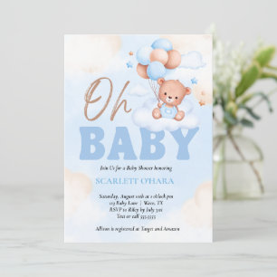 Baby-Shower-Wald süßer Bär blau Einladung