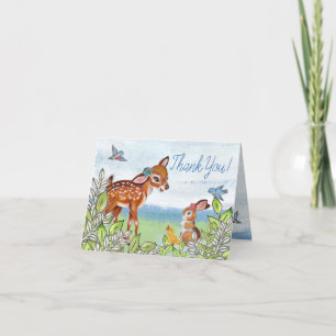 Baby Shower Waldtiere Reh Hase Ente Süß Dankeskarte