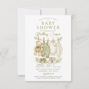 Baby-Shower-Wäscheleine Salbeigrüne Baby-Party Einladung