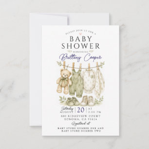 Baby-Shower-Wäscheleine Salbeigrüne Baby-Party Einladung