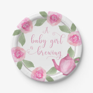 Baby Shower Wasserfarben Florale Babygirl ist auf Pappteller
