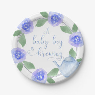 Baby Shower Wasserfarben Florales Baby Boy is Brew Pappteller