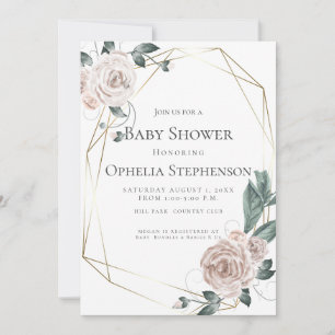 Baby Shower Watercolor Dusty Rose Floral Ankündigung