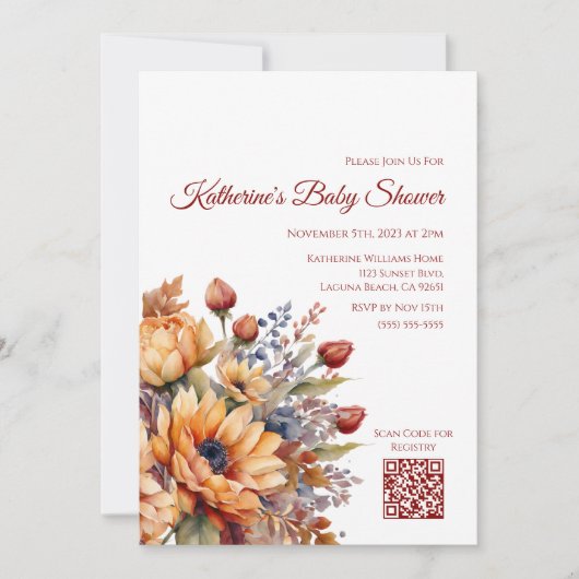 Baby Shower Watercolor Fall Blume- Einladung (Vorderseite)