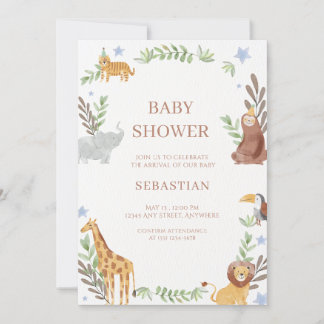 baby shower watercolor forest animals einladung