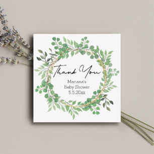 baby shower watercolor greenery wreath thank you mitteilungskarte
