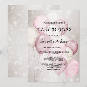 Baby-Shower Watercolor Rosa Weiße Ballons Party Einladung