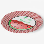 Baby Shower Watermelon Red Green Gingham Teller (Schrägansicht)