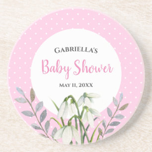Baby Shower Weiße Schneeglöckchen Rosa Punkte Getränkeuntersetzer