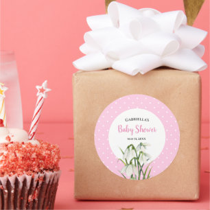 Baby-Shower Weiße Schneetropfen Rosa Punkte Runder Aufkleber